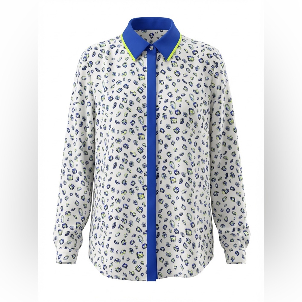 “Peace Bird” Brand Ladies Diamonds & Gemstones Print Button Down Medium / 38